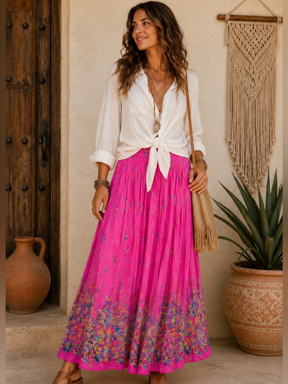 IK Collections Pink Floral Hummingbird Maxi Skirt
